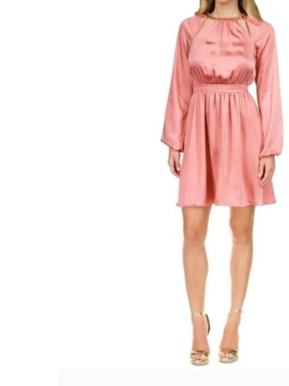 MICHAEL Michael Kors Womens Mini Dress Pink Gold Chain Neck Cut Outs Satin M - Picture 3 of 7